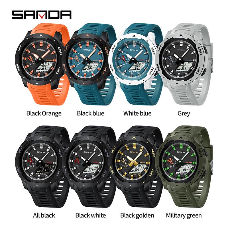 Sanda Men's Multifunctional Outdoor Sports Watch: Waterproof, Electronic, Alarm Clock, Countdown, Ideal for Mountaineering, Swimming, and Students.