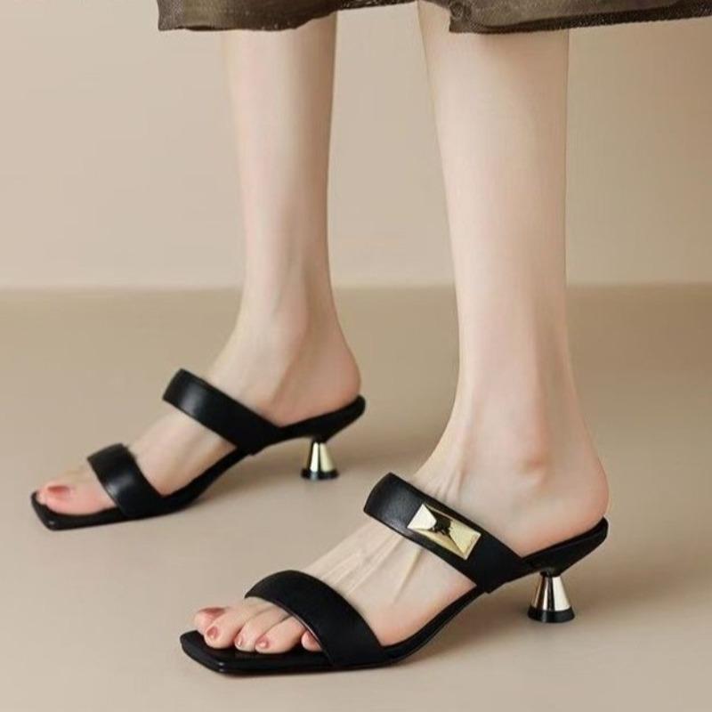 Square Toe Women High Heels Slippers Luxury Heeled Sandals Party New 2025 Summer Shoes Sexy Dress Designer Woman Brand Pumps