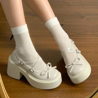 Scarpe da Donna 2025 Nuova Moda Punta Tonda Tacchi Alti da Donna Autunno Fibbia a Fiocco Colore Unico Vestito Suola Spessa Tacco Spesso Pumps