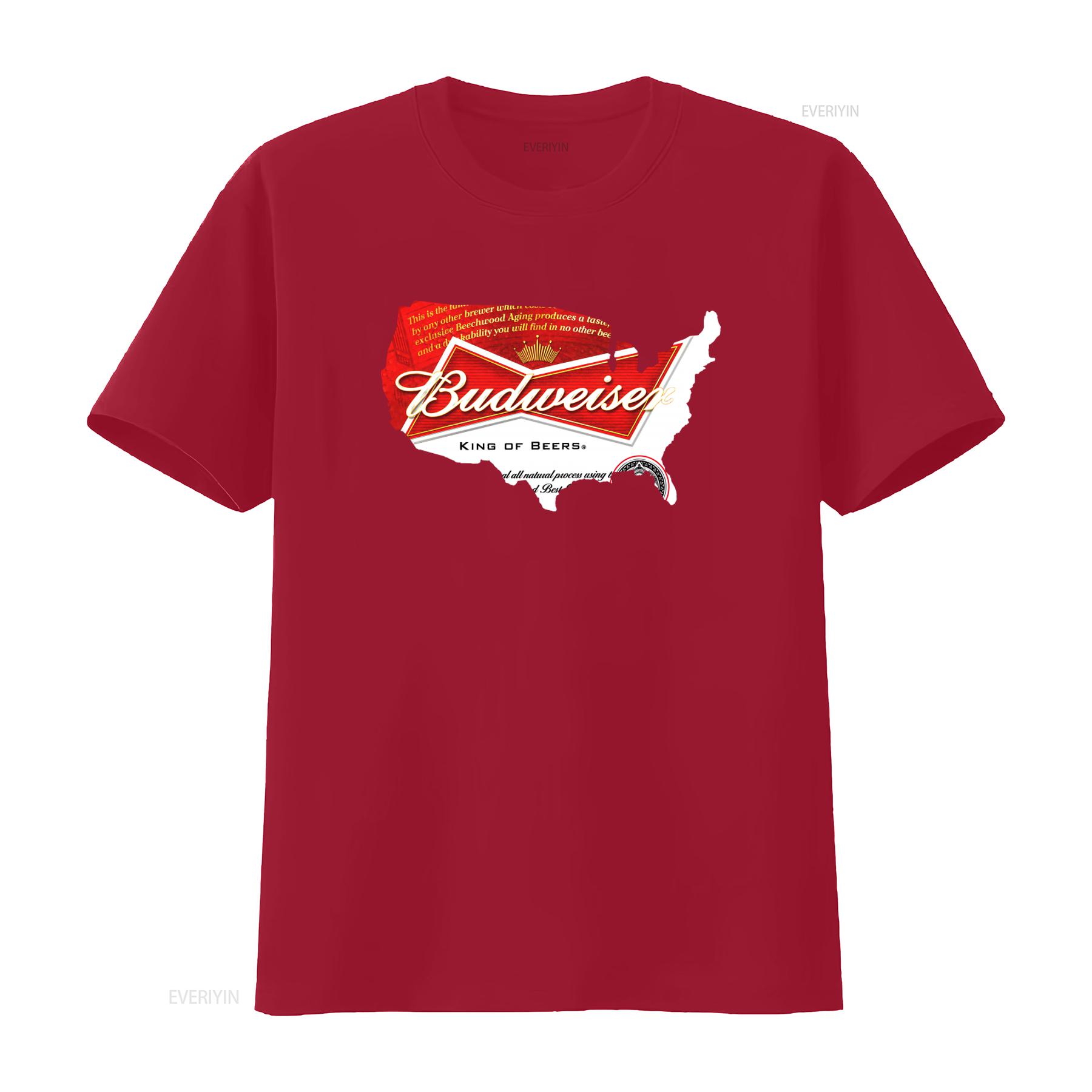 New Budweiser Bud Beer American Mens T Shirt King of Beers Design vintage Washed graphic Top For Everyday Wear Breathable S