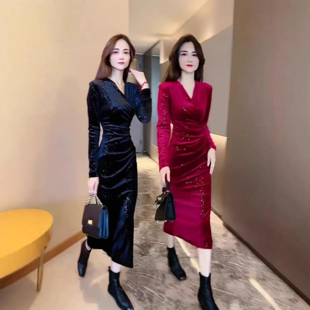 Winter 2024 Slimming V-Neck Sheath Dress for Women