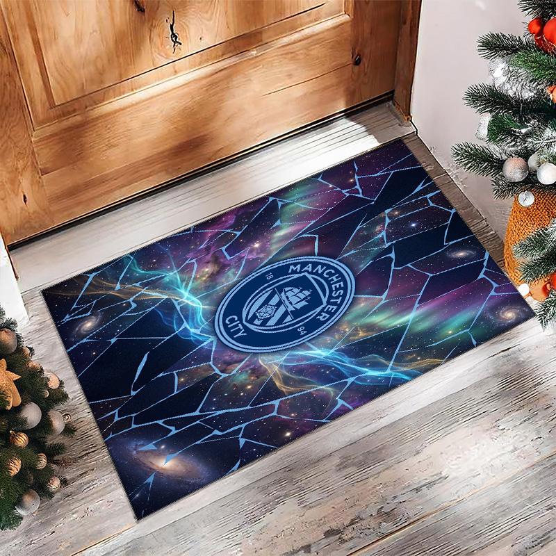 Manchester City Printed Flannel Area Rug Non Slip Soft Polyester Floor Carpet Indoor Decor Mat for Bedroom Living Room Sofa