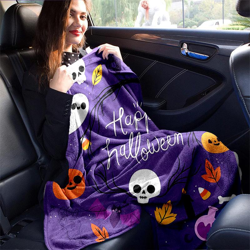1pc Happy Halloween Cute Pumpkin Ghost Skull Blanket  Soft Throw for Home Decor, Gift Idea, Living Room, Travel, Camping, Car Blankets