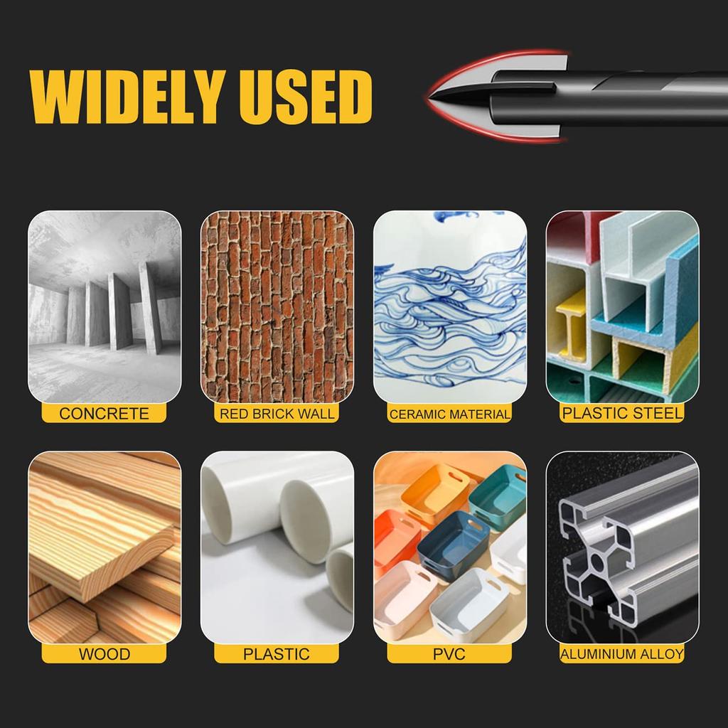 3/16”-1/2 Concrete Drill Bit Set 10PC, Masonry Drill Bits for Brick, Glass, Plastic and Wood, Tungsten Carbide Tip