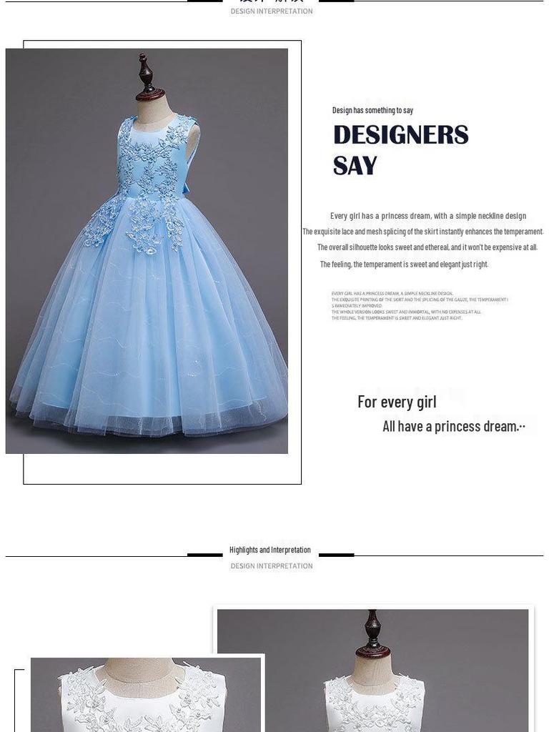 Children's Puffy Tulle Princess Wedding Dress, Ages 3-15, June 1st Girls' Performance Costume