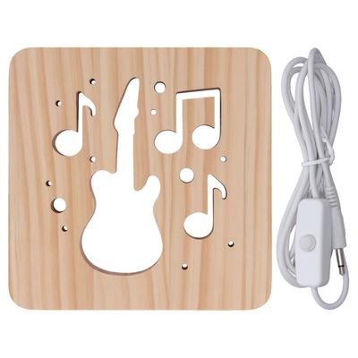 LED Lampka Nocna Unikalny Gitarowy Ażurowy Wzór 3D Drewniana Lampka Nocna do Salonu Sypialni Przyłóżkowa