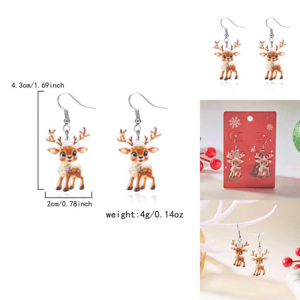 Christmas Deer Acrylic Earrings With Geometric Design For Holiday Party Wear