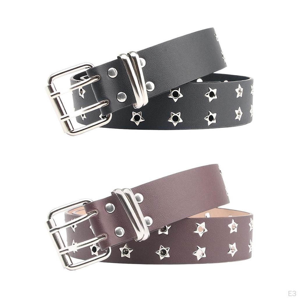 Double Eyelet Belt Women Punk PU Waist Adjustable Skirt Waistband for Cosplay