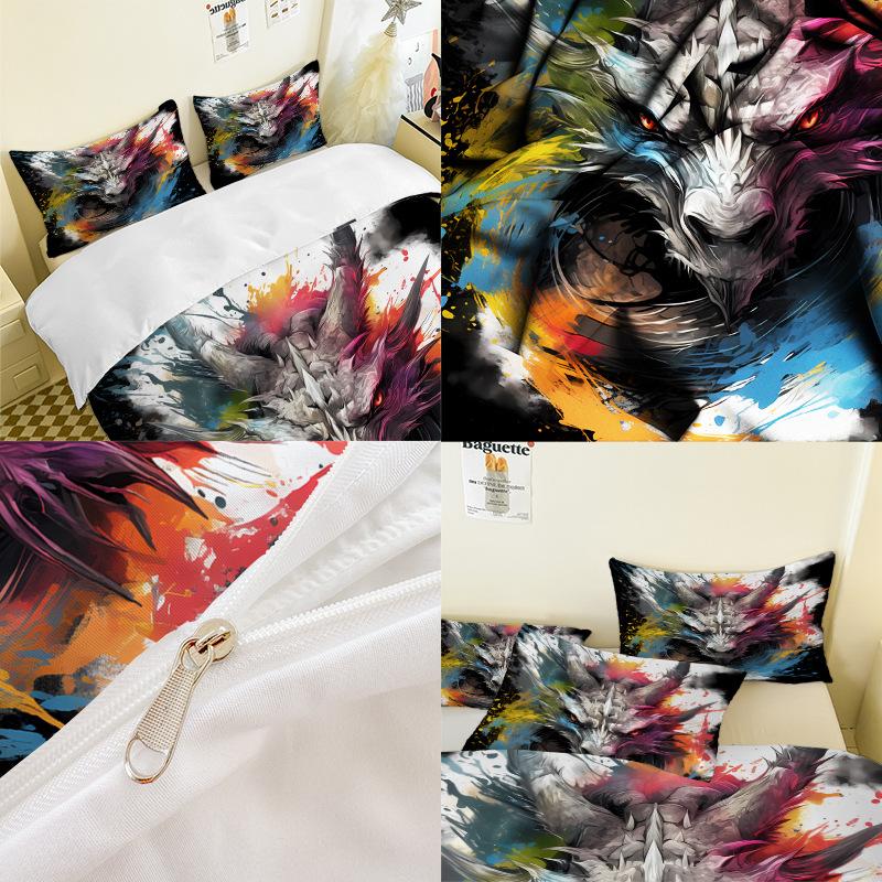 Wolf Head Series 3D Digital Printing Three-Piece Bedding Kit Sheet Quilt Cover