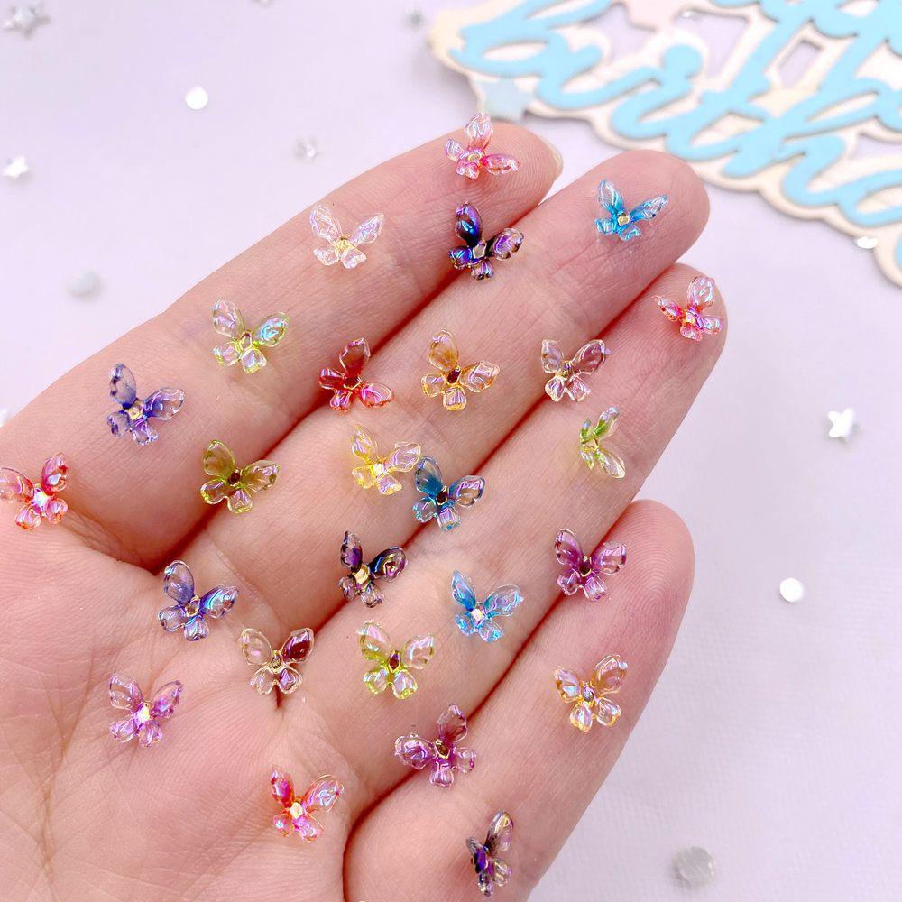 7mm/9mm/11mm Mixed Glitter Resin Colorful Mini 3D Rotating Crystals Butterfly Flat Back Rhinestone Nail Art Applique DIY Crafts
