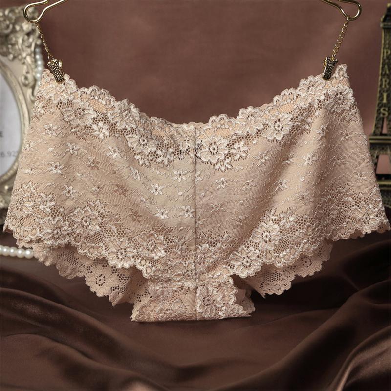 Women Sexy Lace Transparent Boxer Briefs Plus Size Panties Lingerie Underwear