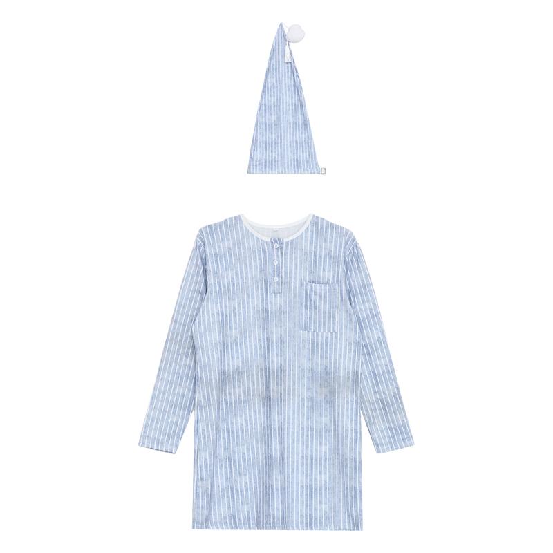 Boys Striped Soft Pajama Set Long Sleeve Loose Sleep Robe Nightgown with Adjustable Sleeping Cap Homewear for Christmas Xmas
