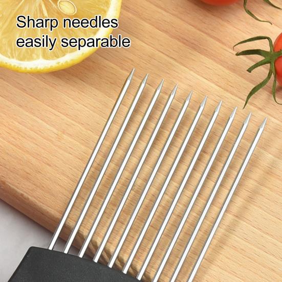Stainless Steel Onion Holder & Slicer with 10 Prongs Hands-Free Vegetable Slicer for Onions Tomatoes Lemons Meat Kitchen Cutting Tool
