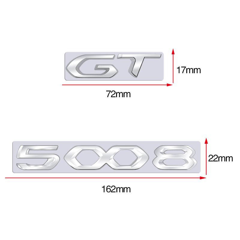 SQOB1 For Peugeot 5008 GT Car 3D Metal Letters Logo Badge Decals Sticker Car Auto Rear Trunk Alphabet Emblem Styling Stickers