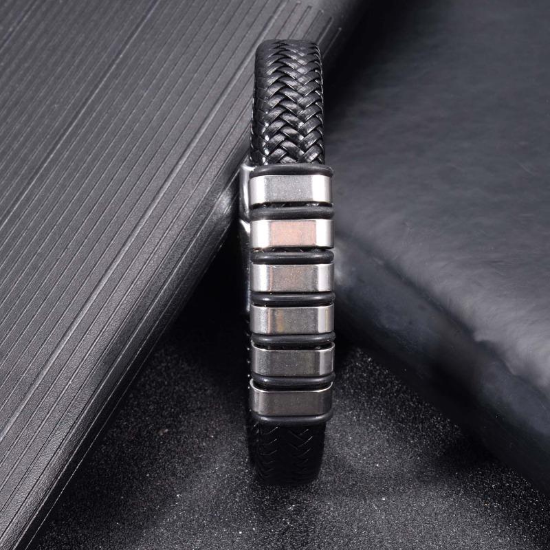 

Этнический стиль Браслет из нержавеющей стали с кожей, Модный мужской браслет из титановой стали с магнитной застежкой 7.5inch