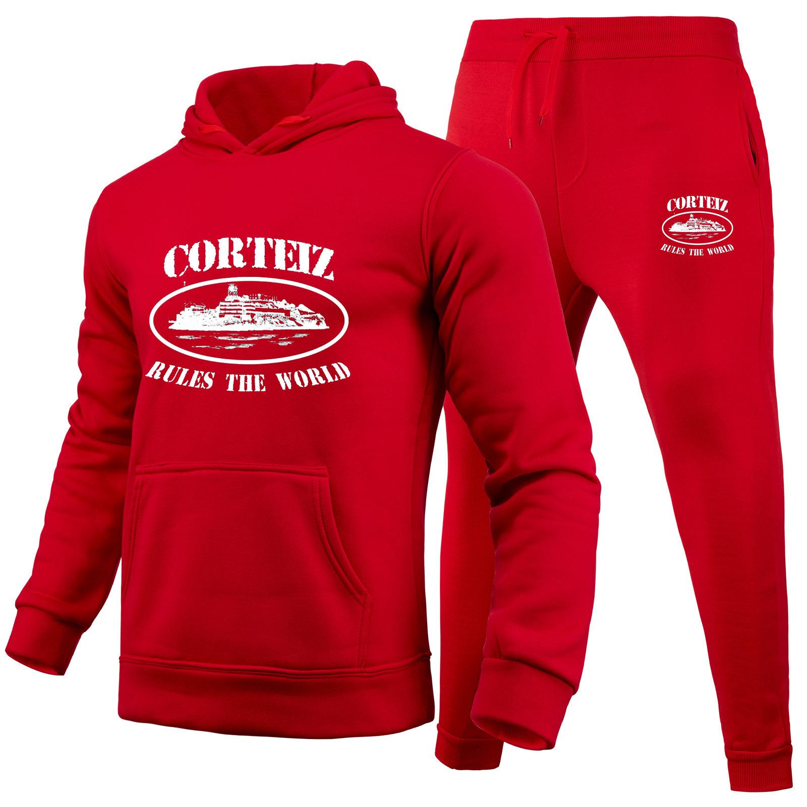 

Trendy Brand Street Men s Women s Hoodies With Velvet Hip-hop Casual Sportswear Set Clothing M красный