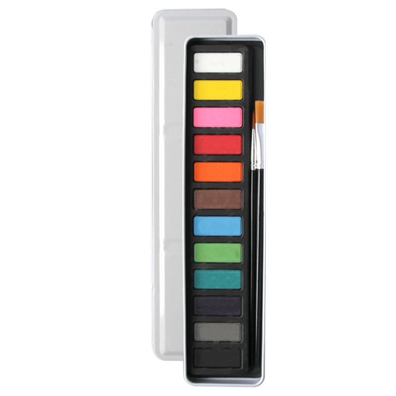 12-Color Watercolor Paint Set in Tin Box - Solid Powder Cakes for Students and DIY Projects