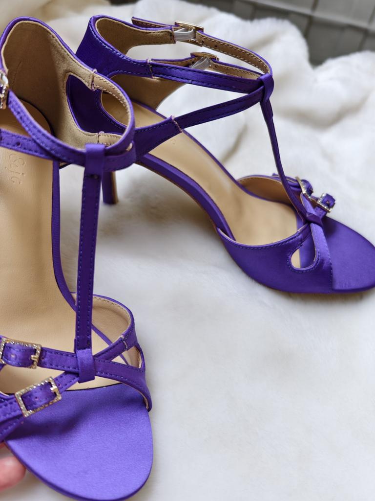 Fashion Vintage smoked purple rhinestone buckle handmade elegant high heels for women in 2025 new style