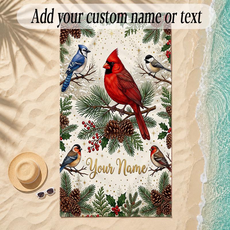 Birds Theme Soft Beach Towel Personalized Custom Name Text Towel Portable for Beach Pool Travel