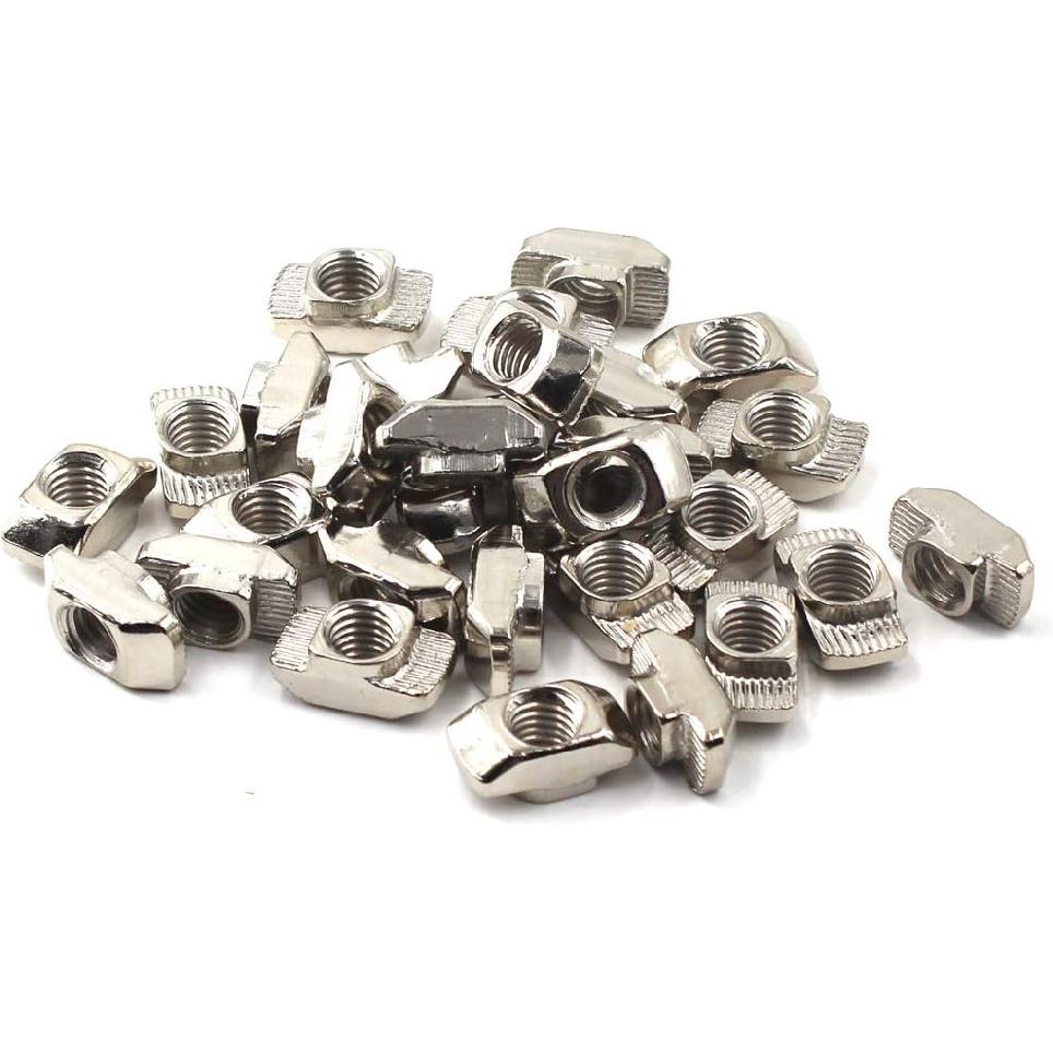 M3 Thread T-Nut for 30 Series European Aluminium Profile Hammer Head Drop In T Slot Nuts Nickel Plated Carbon Steel 50 PCS