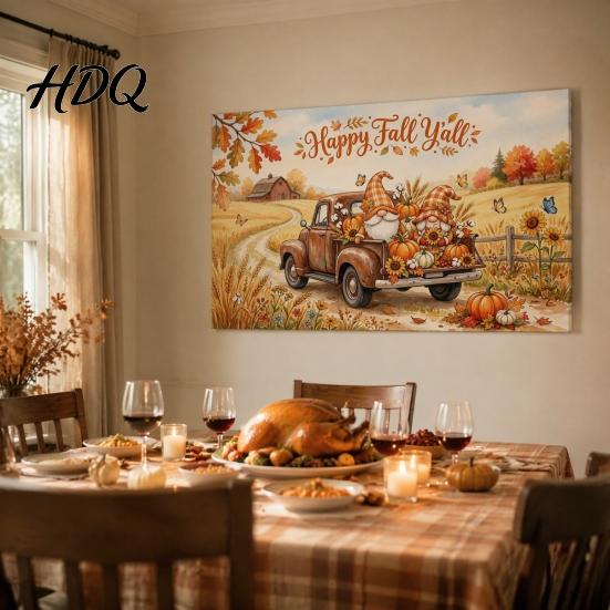Indoor Outdoor Holiday Party Supplies 70 x 45 Inch Fall Pumpkin Backdrop Autumn Harvest Gnome Reusable Thanksgiving Banner for Home Scarecrow