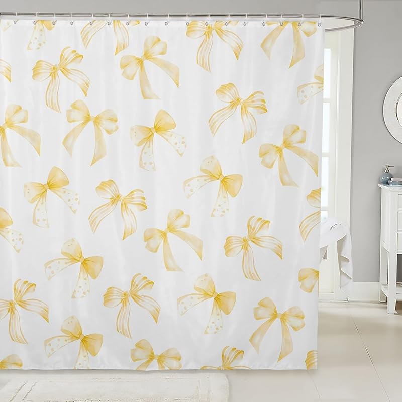 Feelyou Pink Bow Bath Curtain for Kids Boys Girls 72"x72" Cute Dreamy Princess Style Shower Curtain Waterproof Bow Pattern Bathroom Shower Curtain