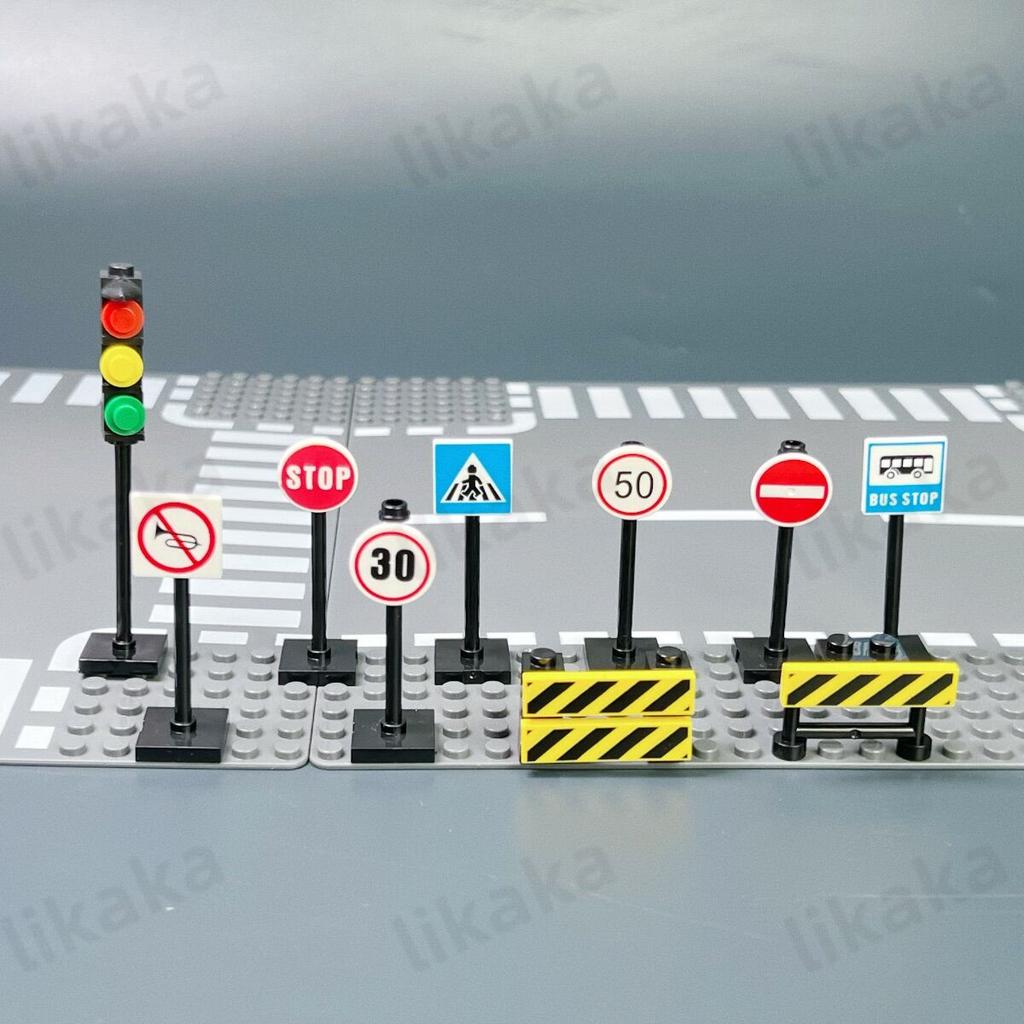 Moc City Road Traffic Signs Building Blocks Toys Street Traffic Blocks Classic City Road Sign Warning Board Bricks Toy Parts