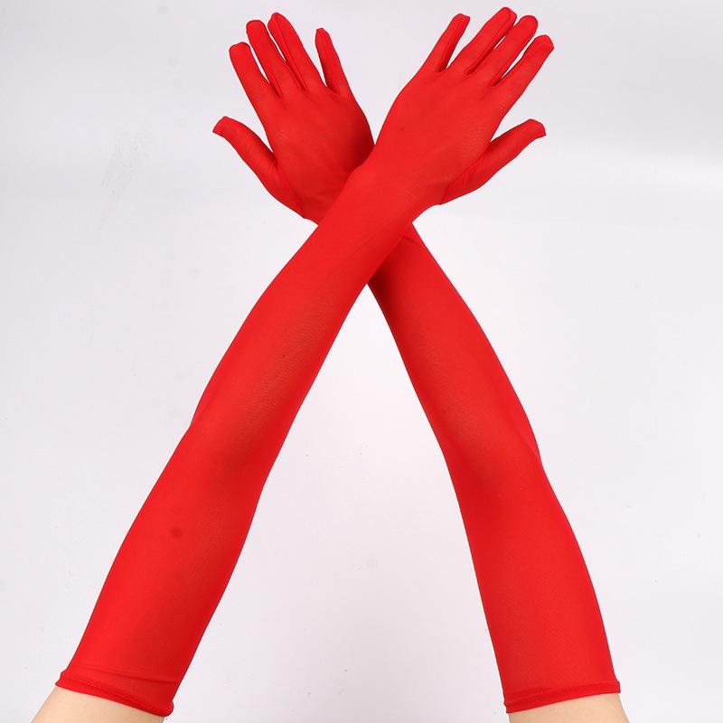 55CM Sexy Lace Thin Hollow Transparent Long Gloves Breathable Net Yarn Women Man Stage Performance Party Cosplay Elasticity