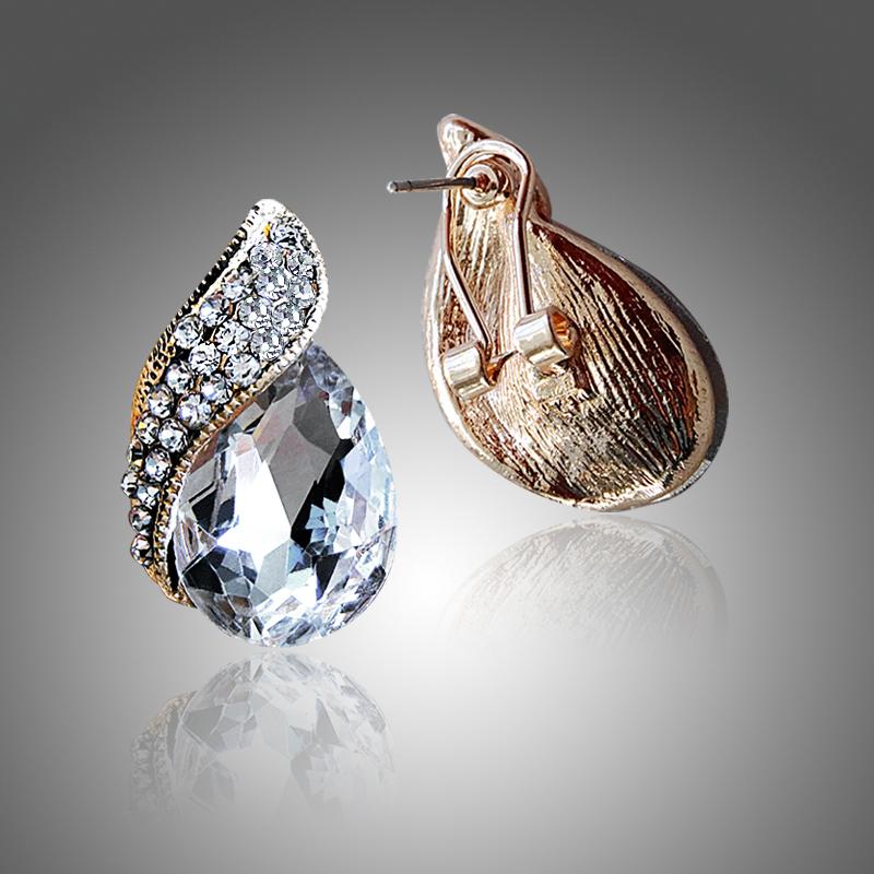 Fashion Women s Teardrop Clip on Earrings Non Piercing Rhinestone Crystal Charm Jewelry Ear Clip 2.7cm*1.7cm&water droplets