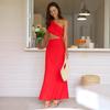 In Stock: Sexy Red Evening Dress - European & American Style, Solid Color, Summer Long Dress for Women