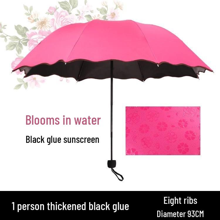 Women's Dual-Use Umbrella: Rain or Shine, Thickened, Three-Fold, with UV Protection and Customizable Logo Printing.