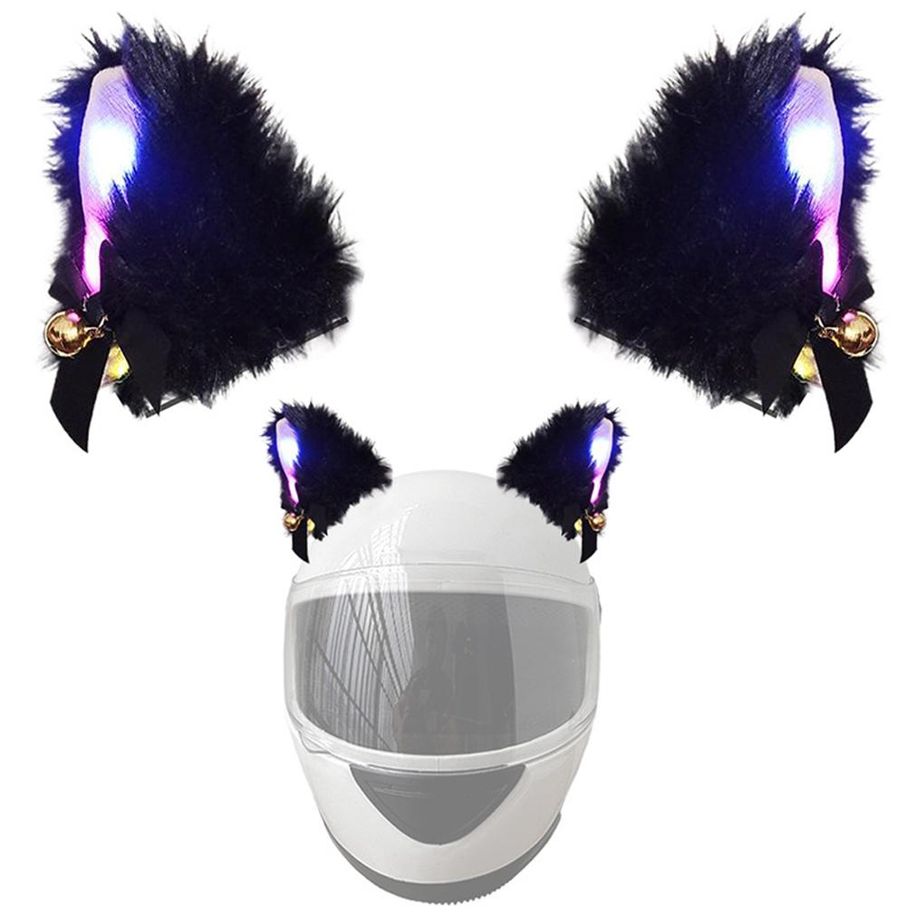 2Pcs Motorcycle Helmet Cat Ears Decoration  with Colorful LED Light Plush Motocross Helmet Full Face Off Road Helmet Decor