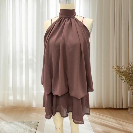 Women's Halter Neck Chiffon Mini Dress Summer Sleeveless Cocktail Party Dress Ruffle Wedding Guest Dress