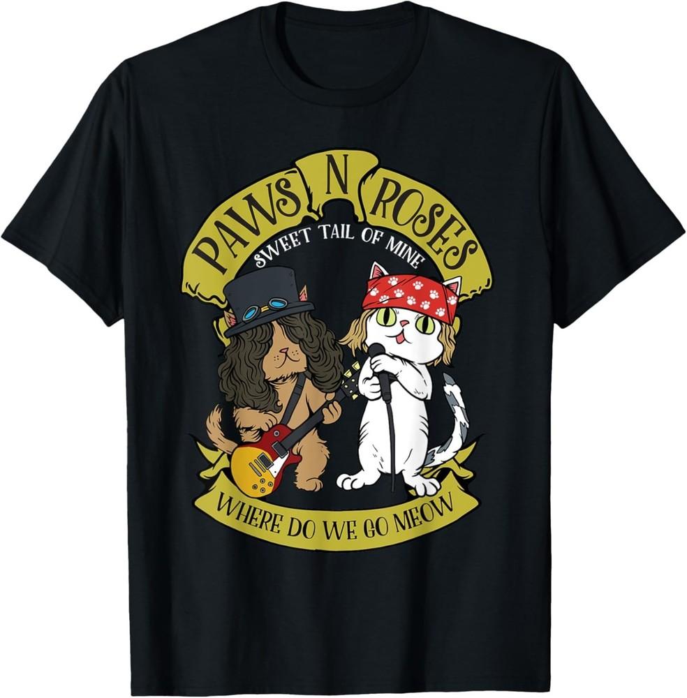 Funny Cat Paws Rock Music Gift Men Kids Women Funny Cat T-Shirt 3XL