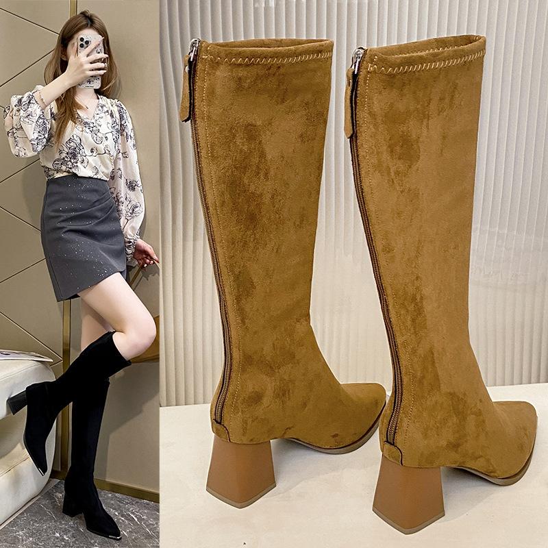 Condensed grass thin high heels women's thick heels thin boots autumn and winter but knee boots long boots knight boots pointed