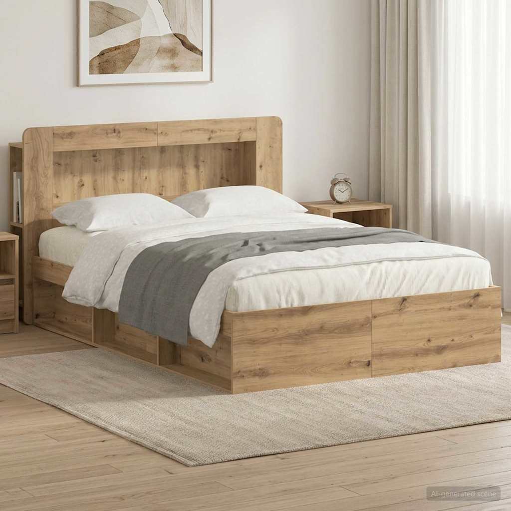 Bed Frame with Storage Space Artisan Oak 135 x 190 cm