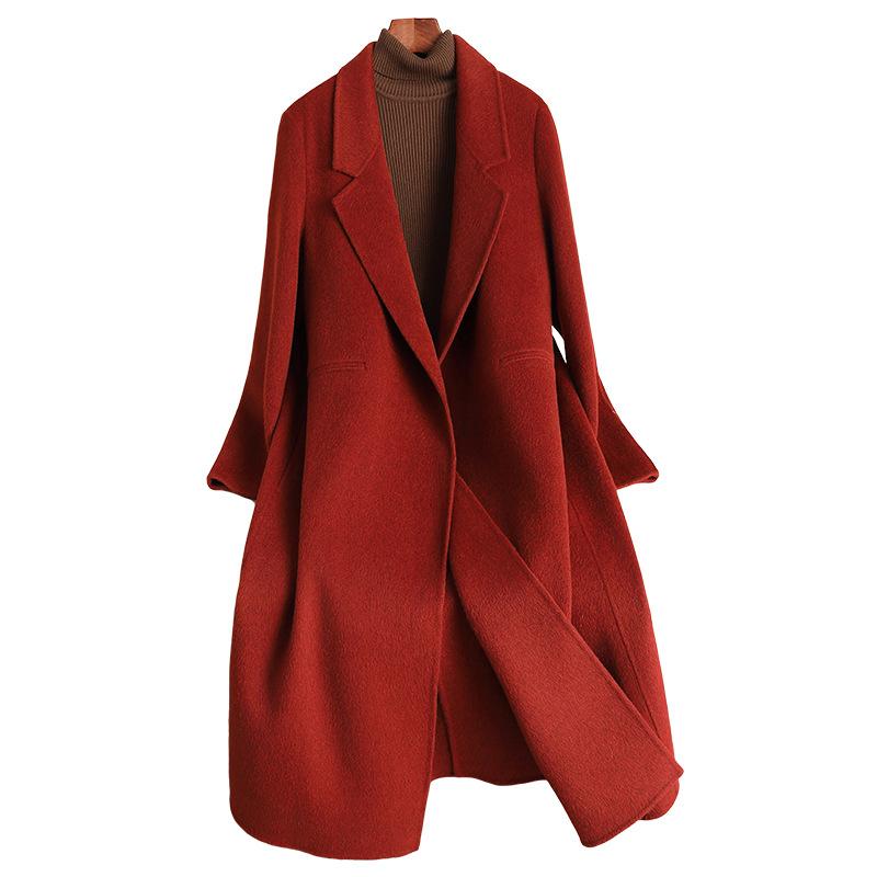 Double-sided cashmere coat long over the knee loose high-end wool woolen coat new for autumn and winter