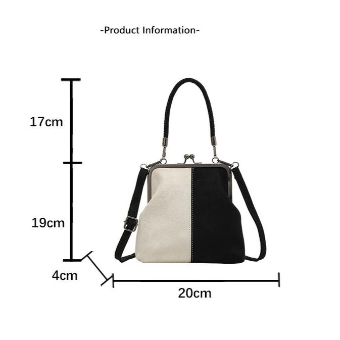 Imitation Suede Women's Retro Crossbody Bag, Elegant Contrasting Color Kiss Lock Shoulder Bag, Detachable Shoulder Strap Small Handbag, Daily Handbag
