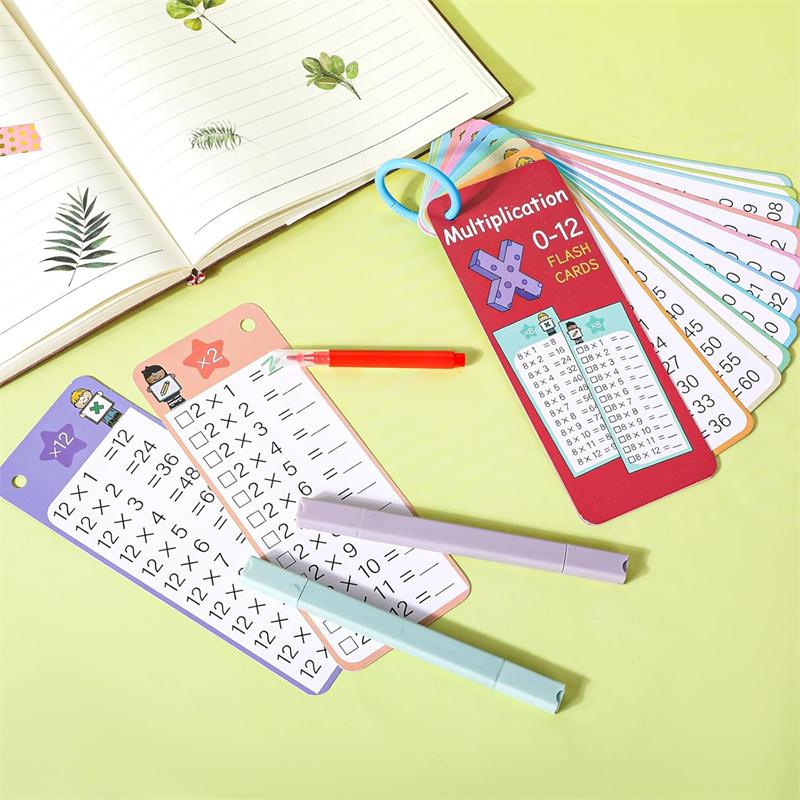 15-Pack Reusable Math Flash Cards, Wipe-Clean Times Tables (0-12) For Kids Math Practice, Multiplication Game Math Learning Aids
