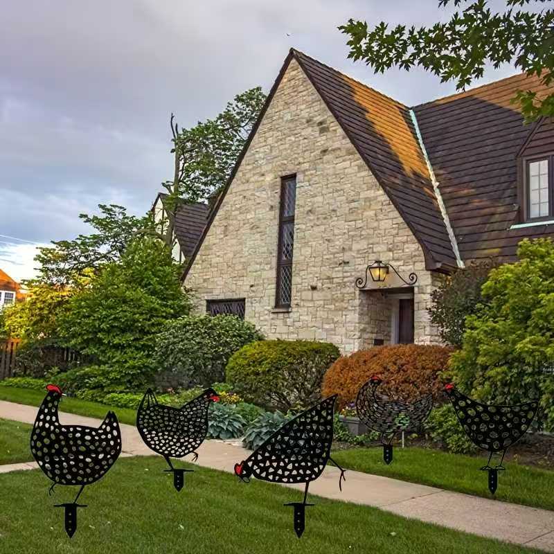 1pc Black Hollowed-Out Rooster Signboard Creative Garden Chicken Decorative Card Lawn Garden Decoration Accessories
