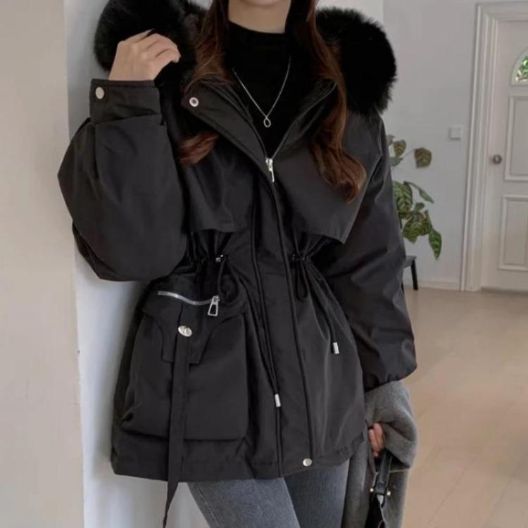 New Design Winter Korean Fashion Women Overcoat Vintage Aesthetic Loose Thick Coat Female Hoodie Casual Warm Elastic Waist Long Sleeve