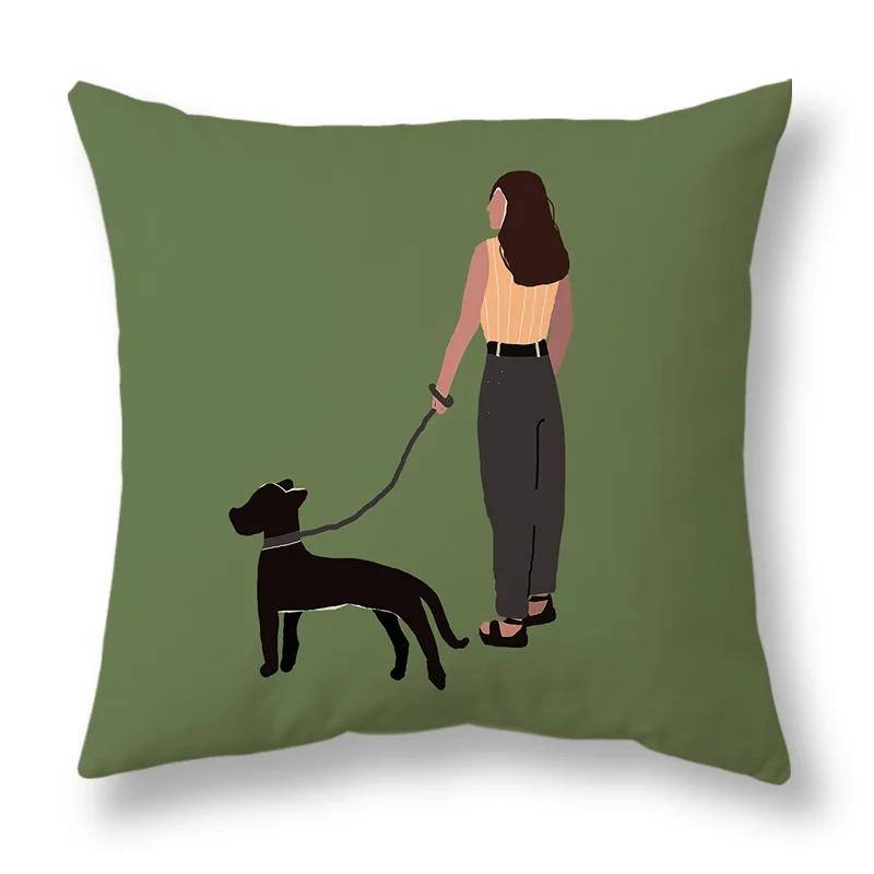 45x45cm Nordic Green Leaf abstract geometric embrace pillowcase Comfortable sofa Office Seat cushion cover Home decor Pillowcase