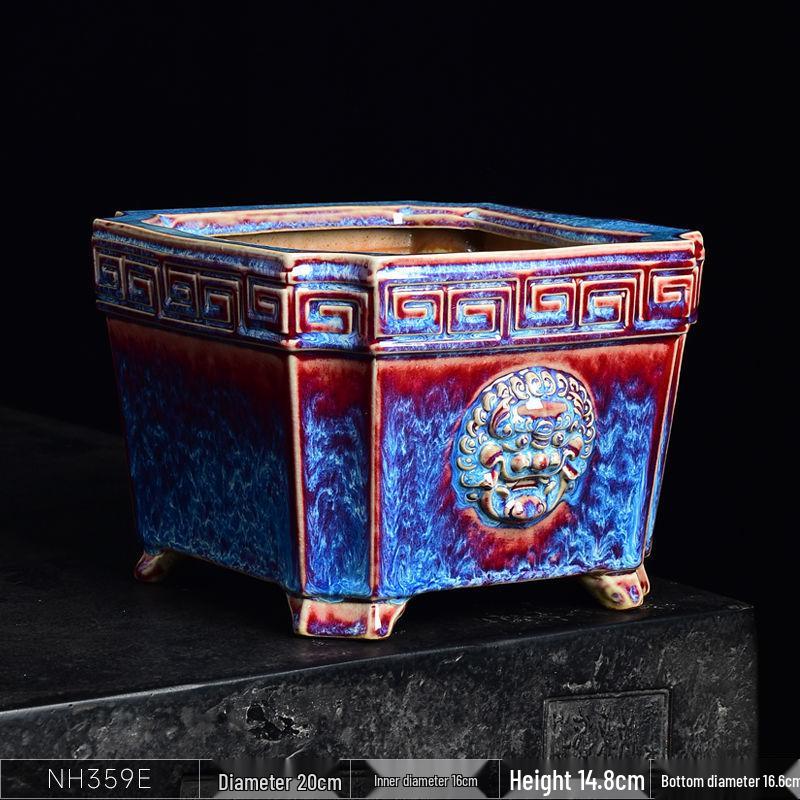 Ceramic Square Bonsai Flower Pot - Large High-Angle, Creative Chinese Style for Green Plants and Orchids