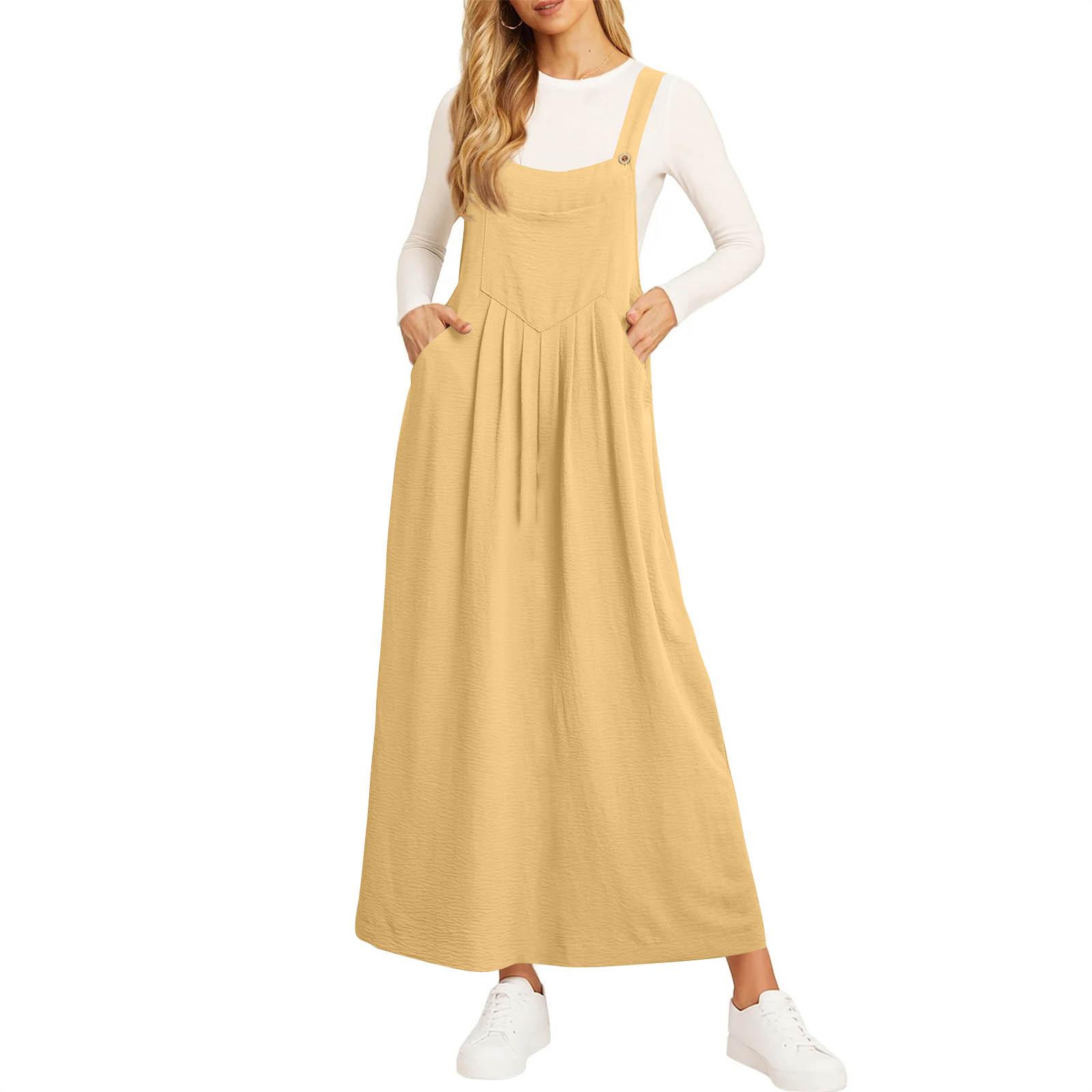 

Жіноча сукня-комбінація, Колір, Повсякденна та вільного крою, Вінтажна на бретелях-спагеті, Зроблена з суміші бавовни та льону. XL жовтий