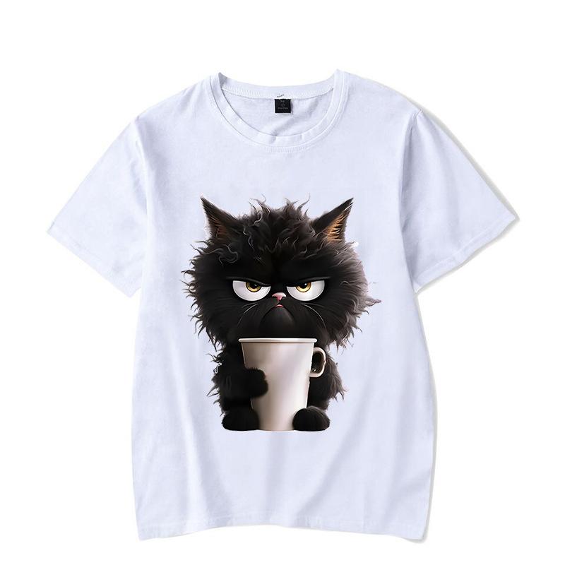 

Футболка с короткими рукавами из хлопка с принтом «Милый кот» для лета, спорта и отдыха, свободные женские футболки M белый