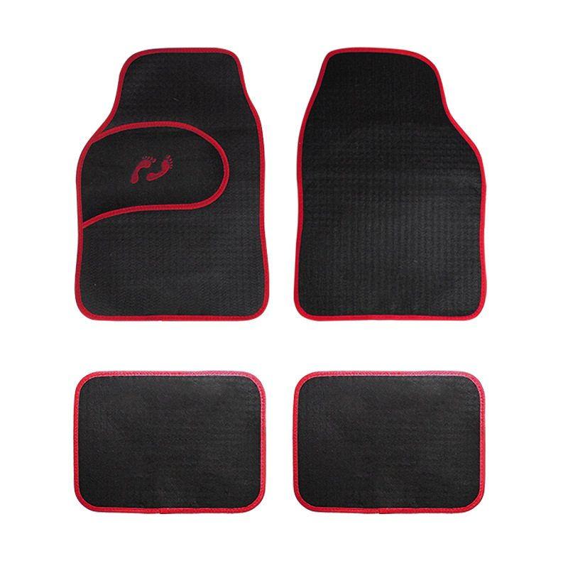 Car Floor Mats with Printed Logo, Universal 4-Piece Set, Interior Car Mats, Silk Loop Floor Mats Red Feet