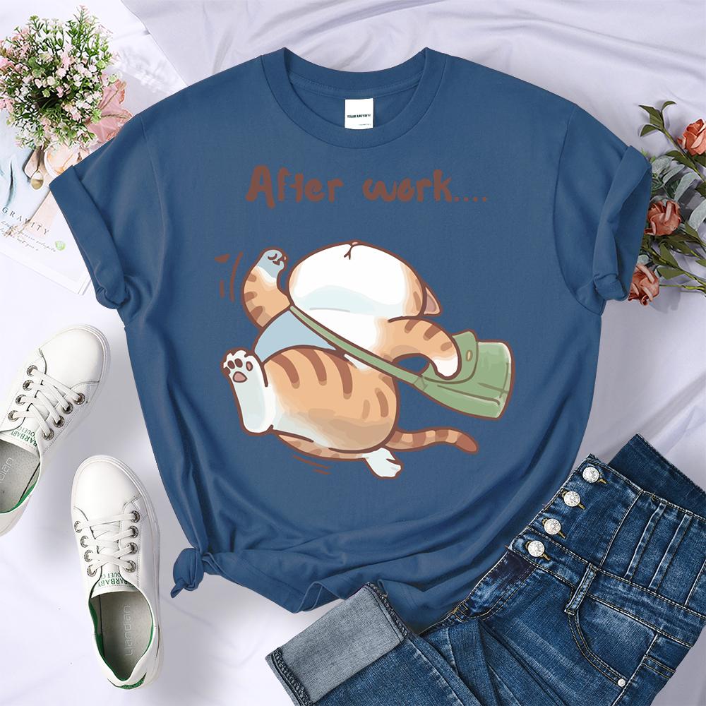 The Cat That Runs After Work Printed Womens T-Shirt Summer Cool Short Sleeve Crewneck Trendy Clothing Hip Hop Casual Streetwear