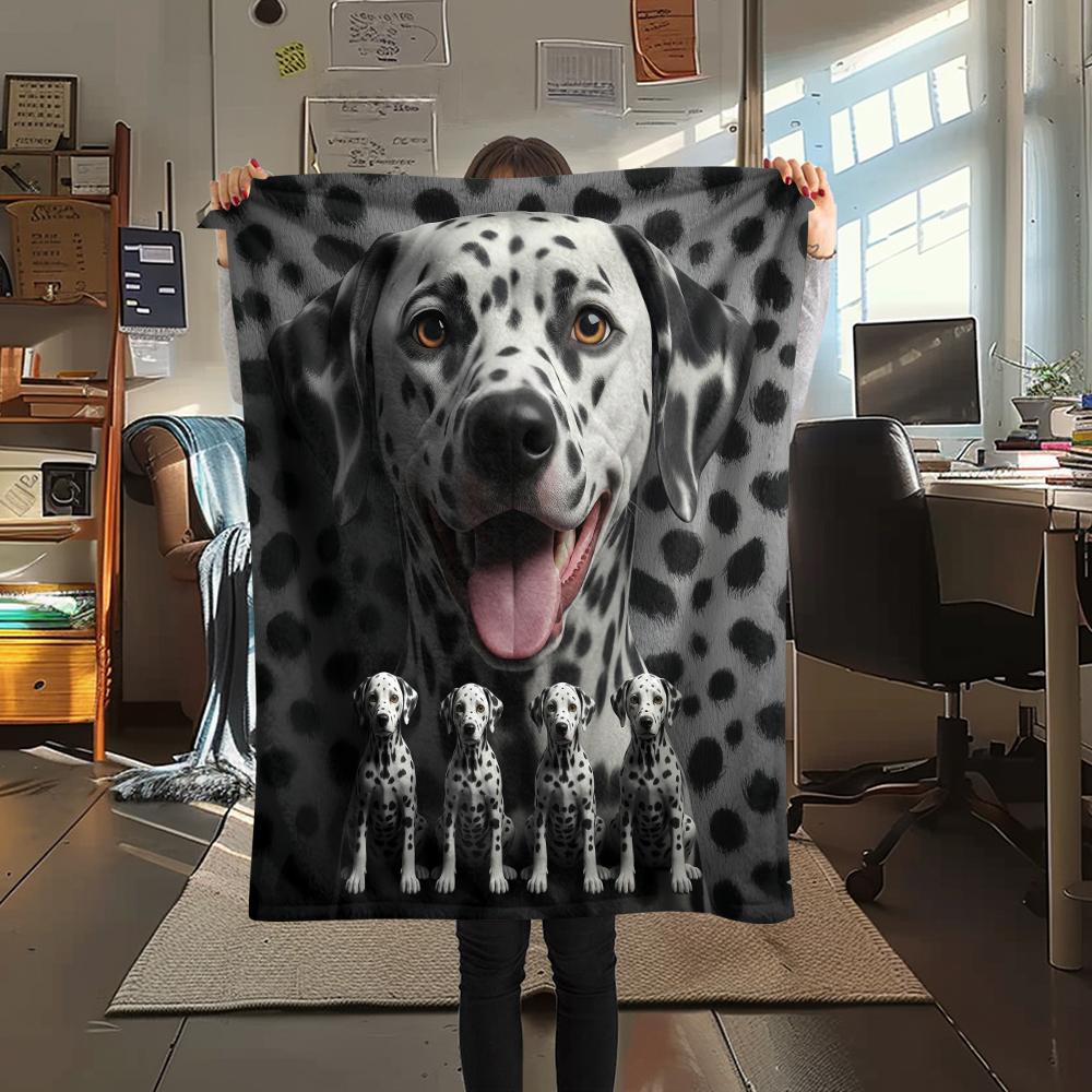 1Pc Tibetan Mastiff Dalmatian Print Flannel Blanket, High quality Comfortable for All Seasons, Home Decor, Warmth and Comfort, Perfect for Gifts