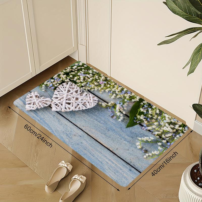 

Rustic Floral Heart Rug Shabby Chic Entryway Doormat NonSlip Easy Clean Warm Decor Carpet for Living Room Bedroom Pet Friendly 40X60cm
