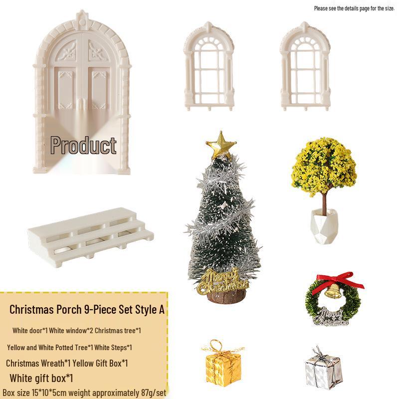 Dollhouse Retro Christmas Mini Window & Door Model for DIY Decoration